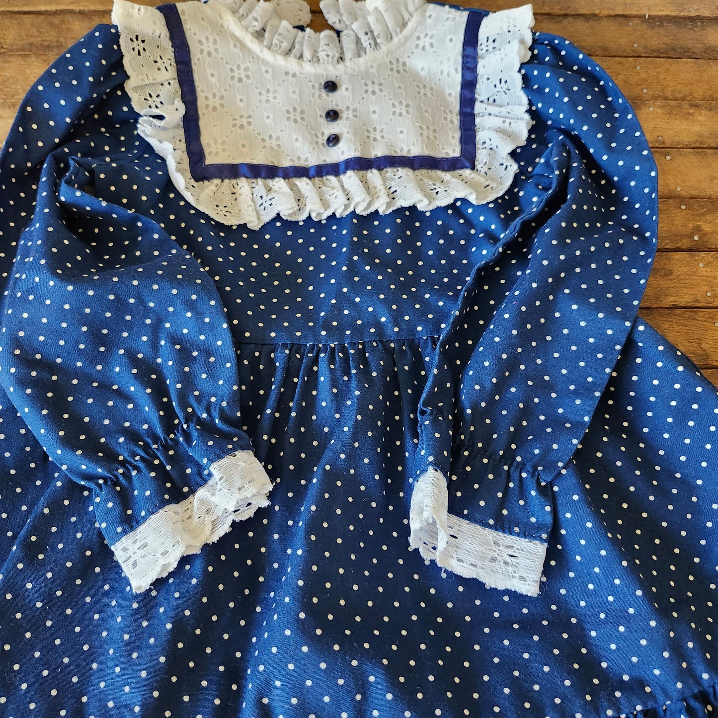 Blue Polka Dot Vintage 1980s Sears Dress for Girl size 4