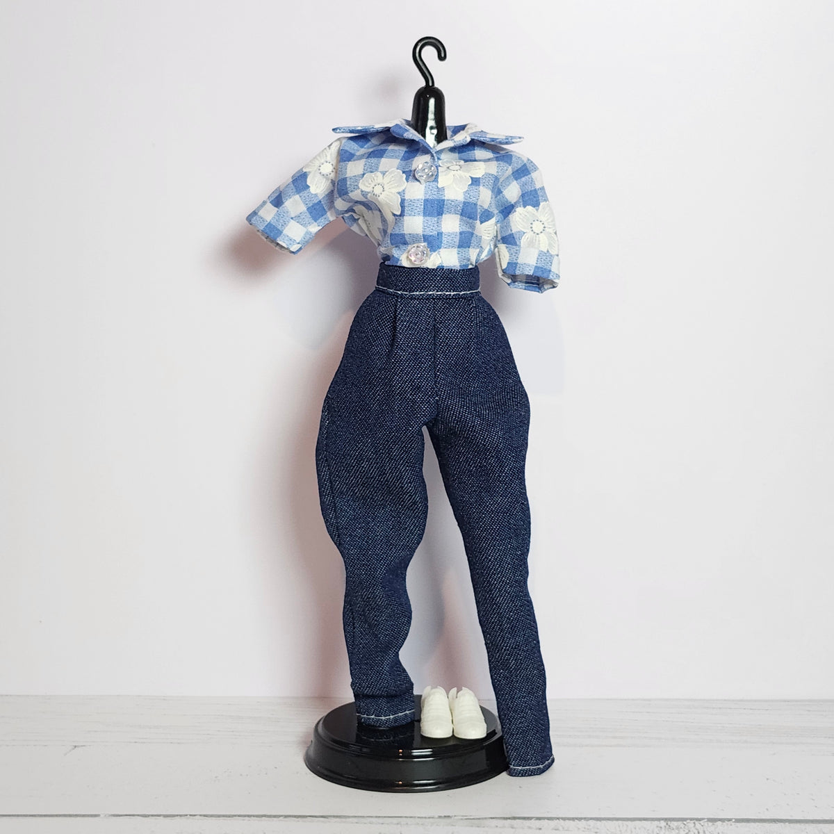 Blue Gingham Daisies and Denim Outfit for 11 1/2" fashion dolls