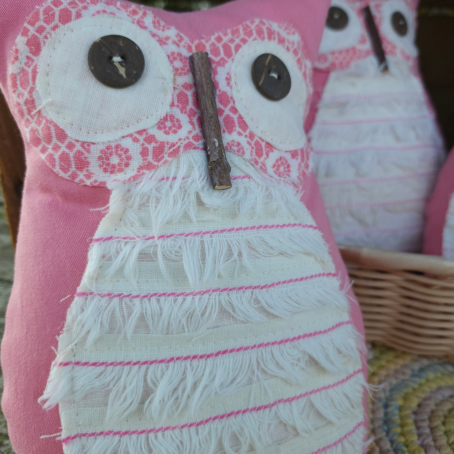 Pink Fabric Owl, handmade, vintage linens