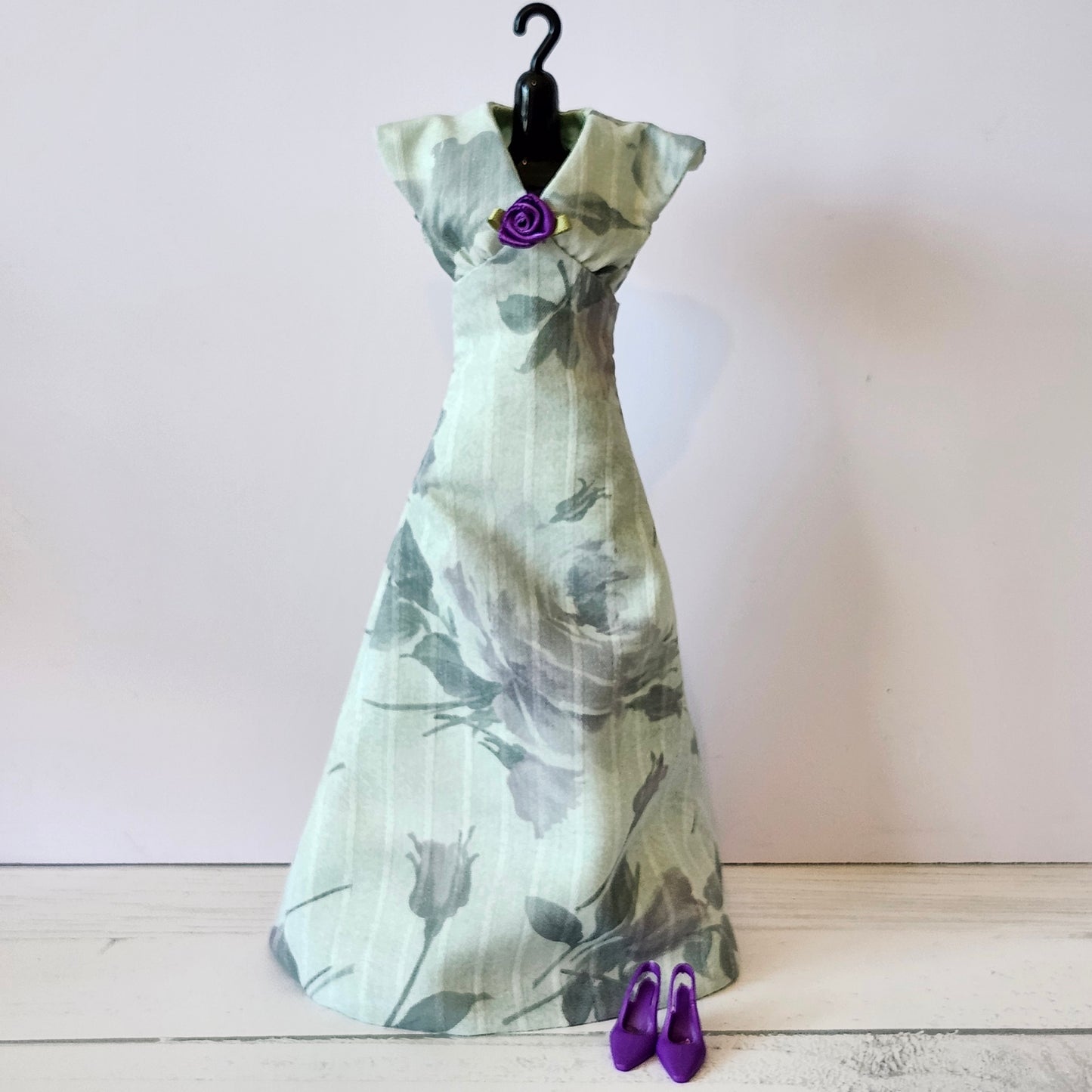 Purple Rose on Green Vintage Style Evening Gown for 11 1/2" fashion dolls