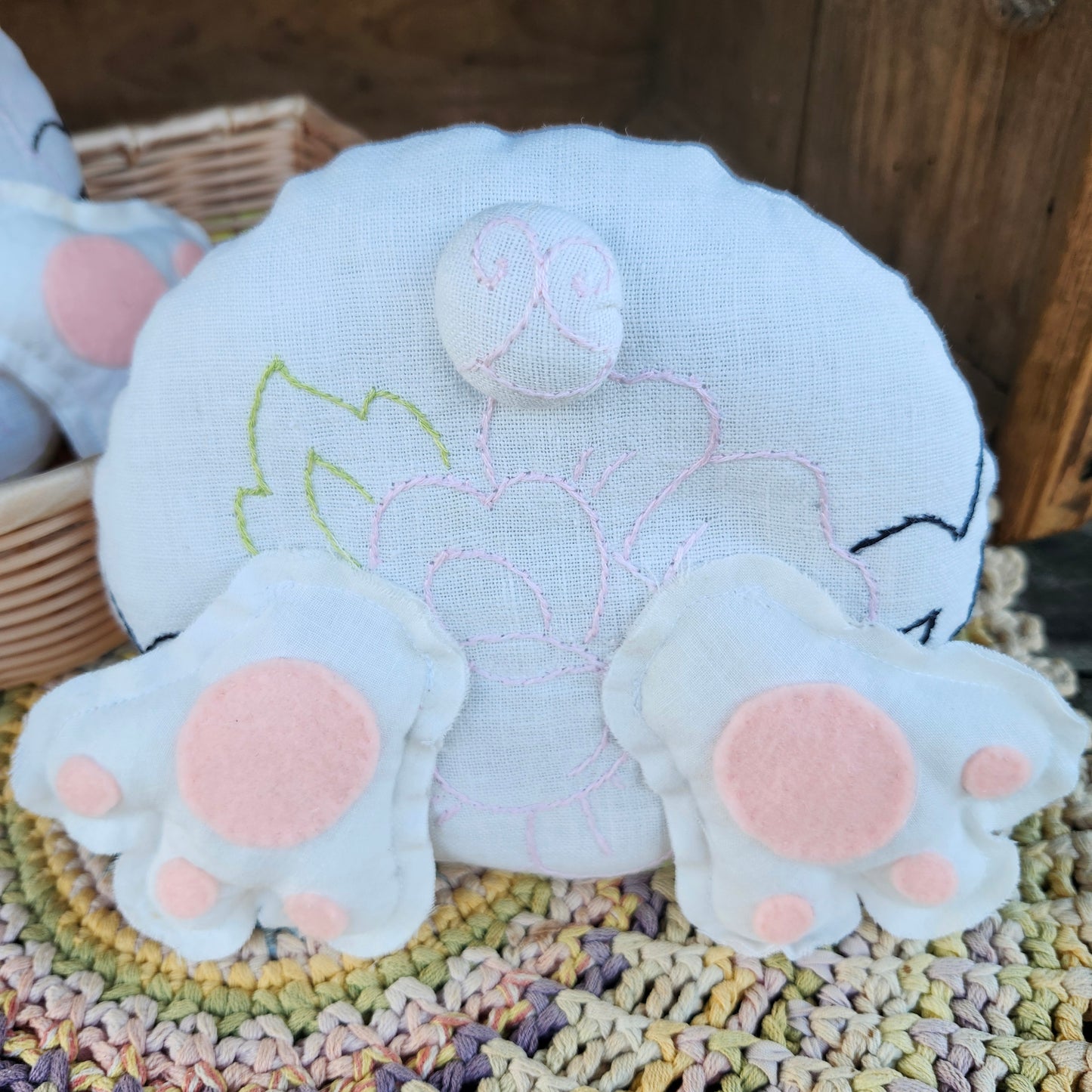 Pink Floral Bunny Butt decor, handmade, vintage linen