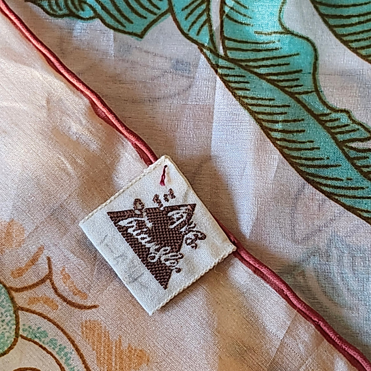 Vintage Triangle Brand Hand Printed Silk Scarf, Chinese Ladies Design
