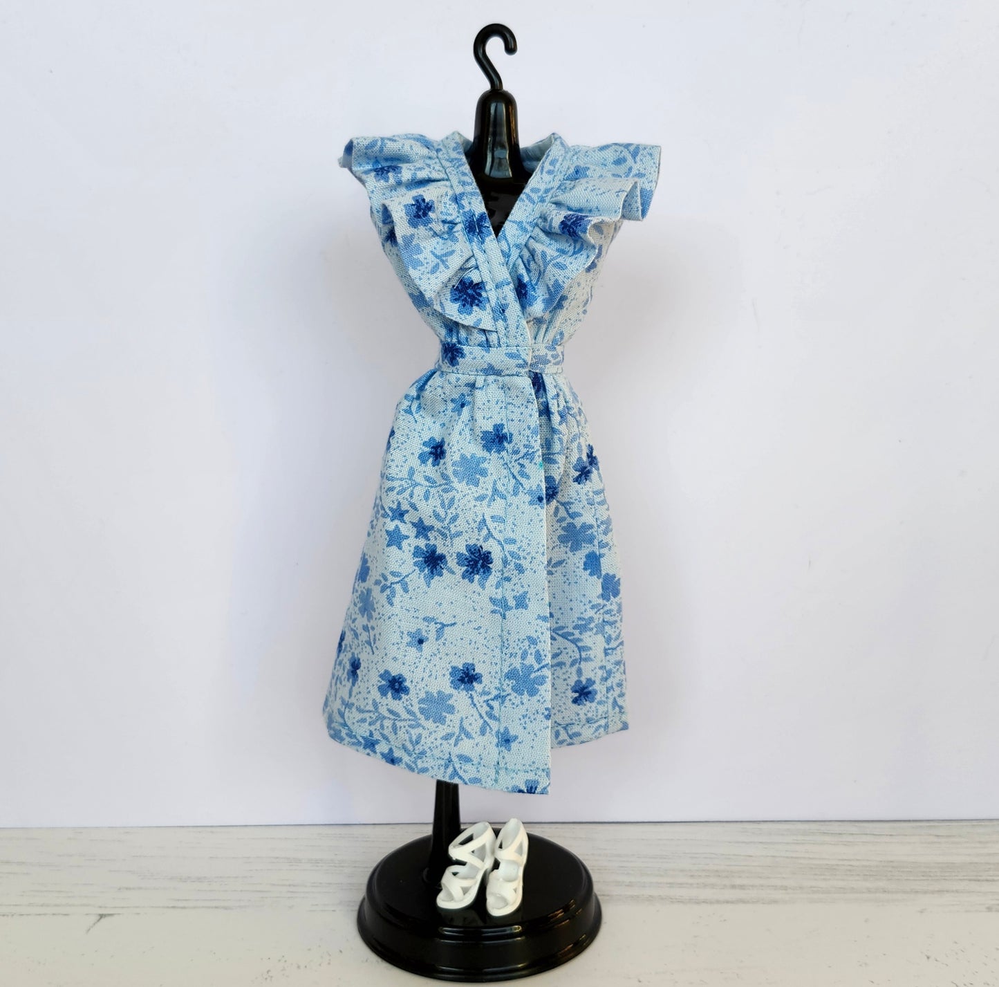 Blue Floral Ruffled Wrap Dress for 11 1/2" fashion dolls