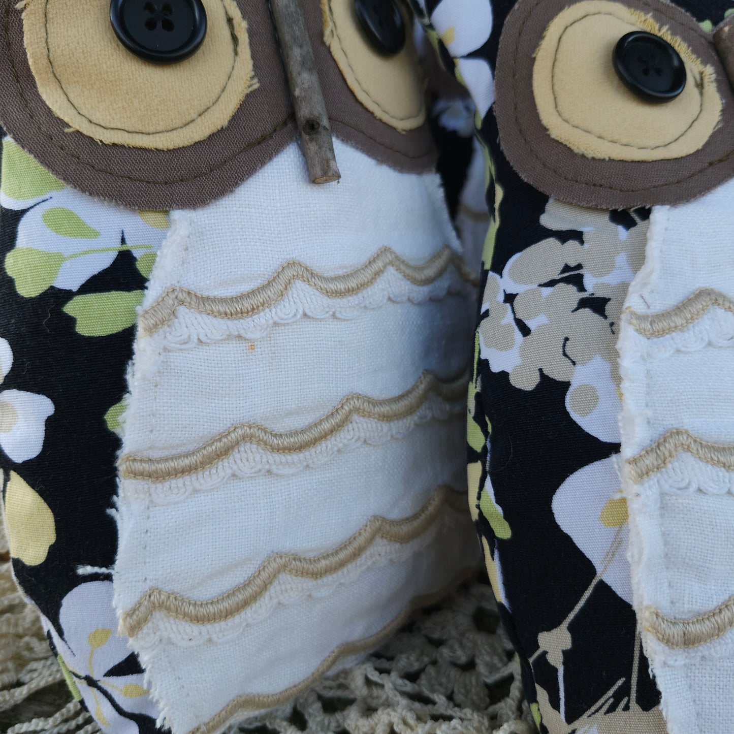 Floral Owl, handmade, vintage linens