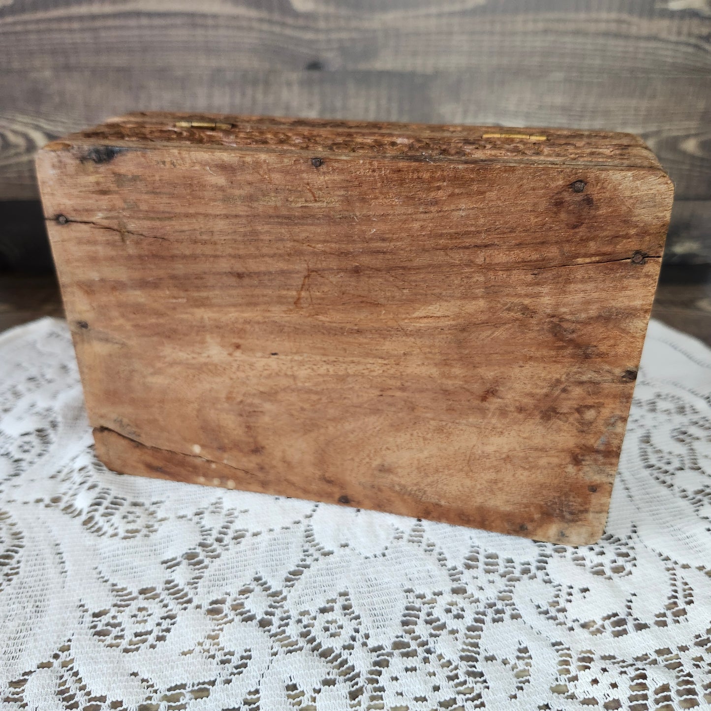 Carved Wood Box with Lid Inlay