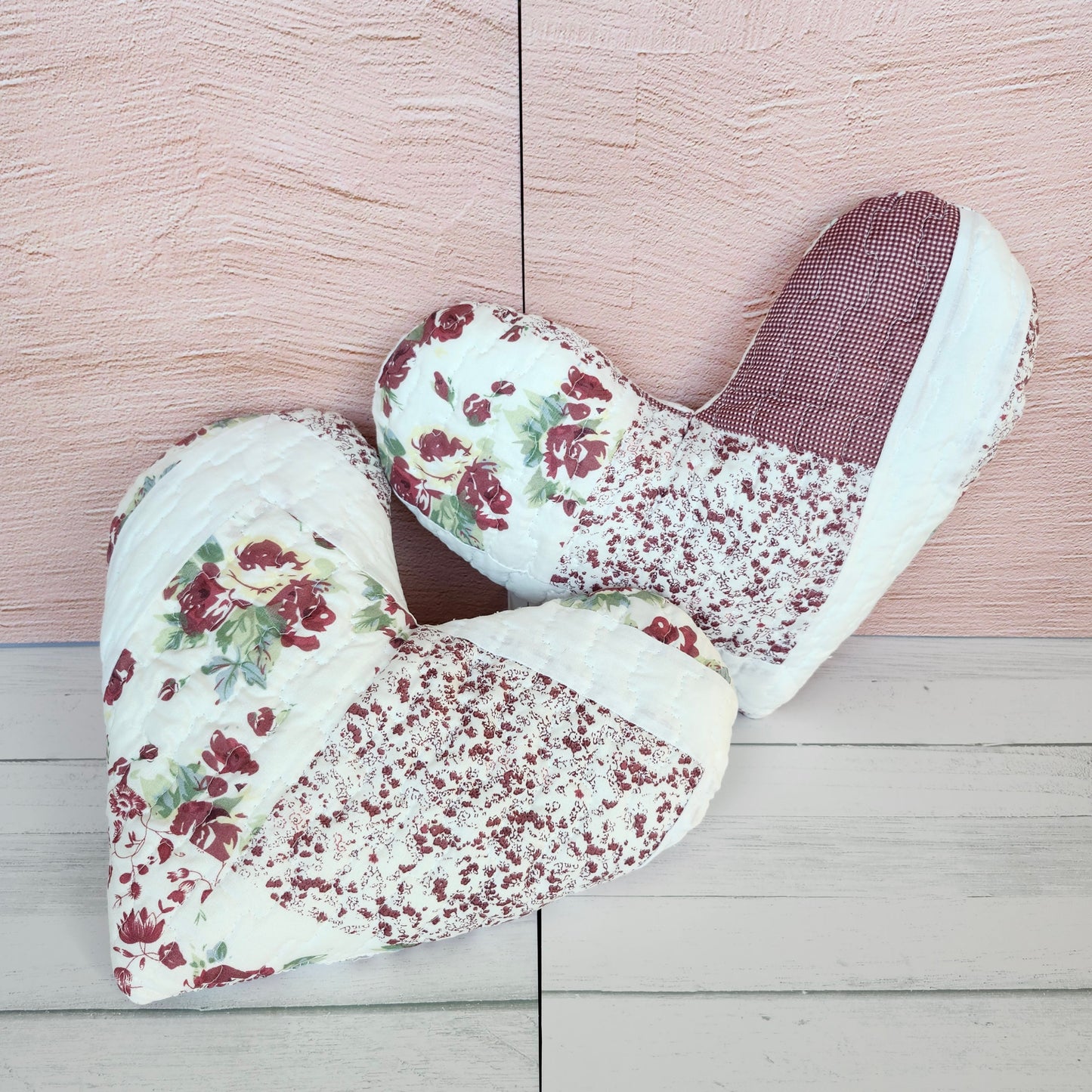 Floral Patchwork Quilted Heart Pillow