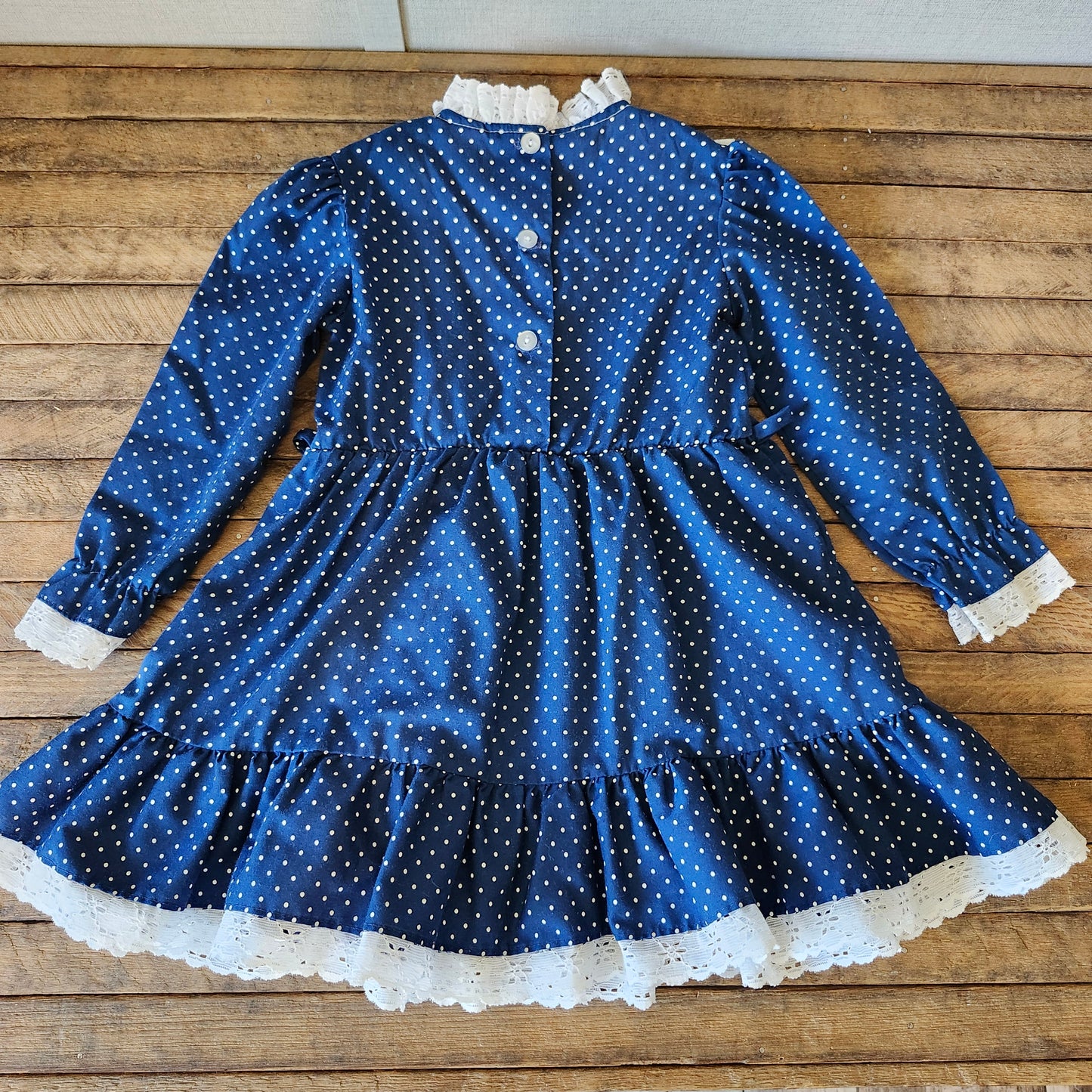 Blue Polka Dot Vintage 1980s Sears Dress for Girl size 4