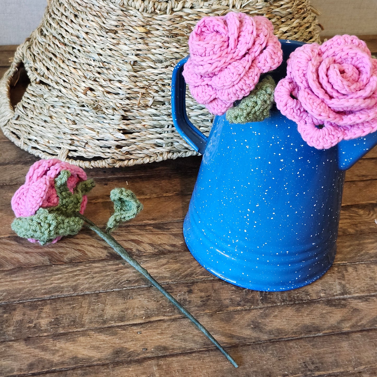 Handmade Crocheted Pink Rose