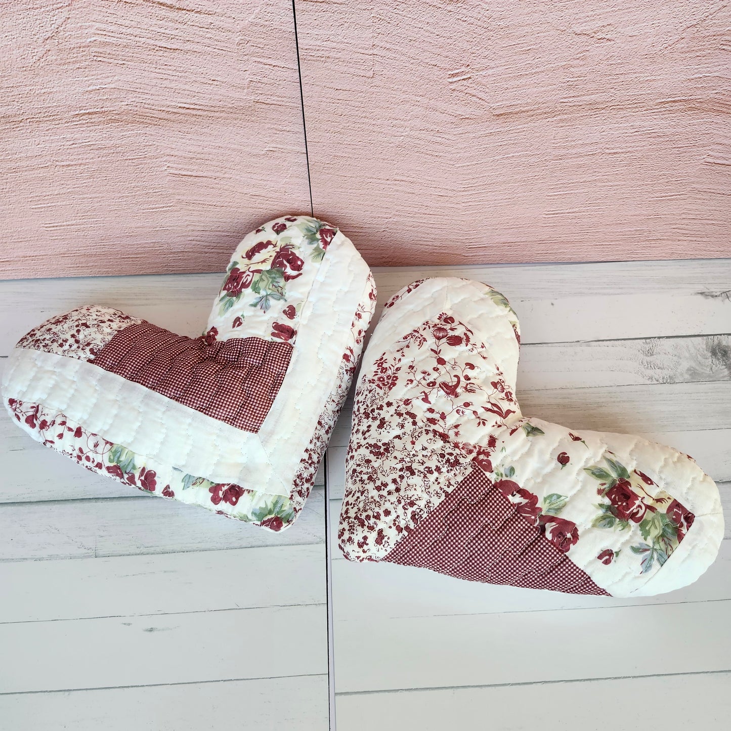 Floral Patchwork Quilted Heart Pillow