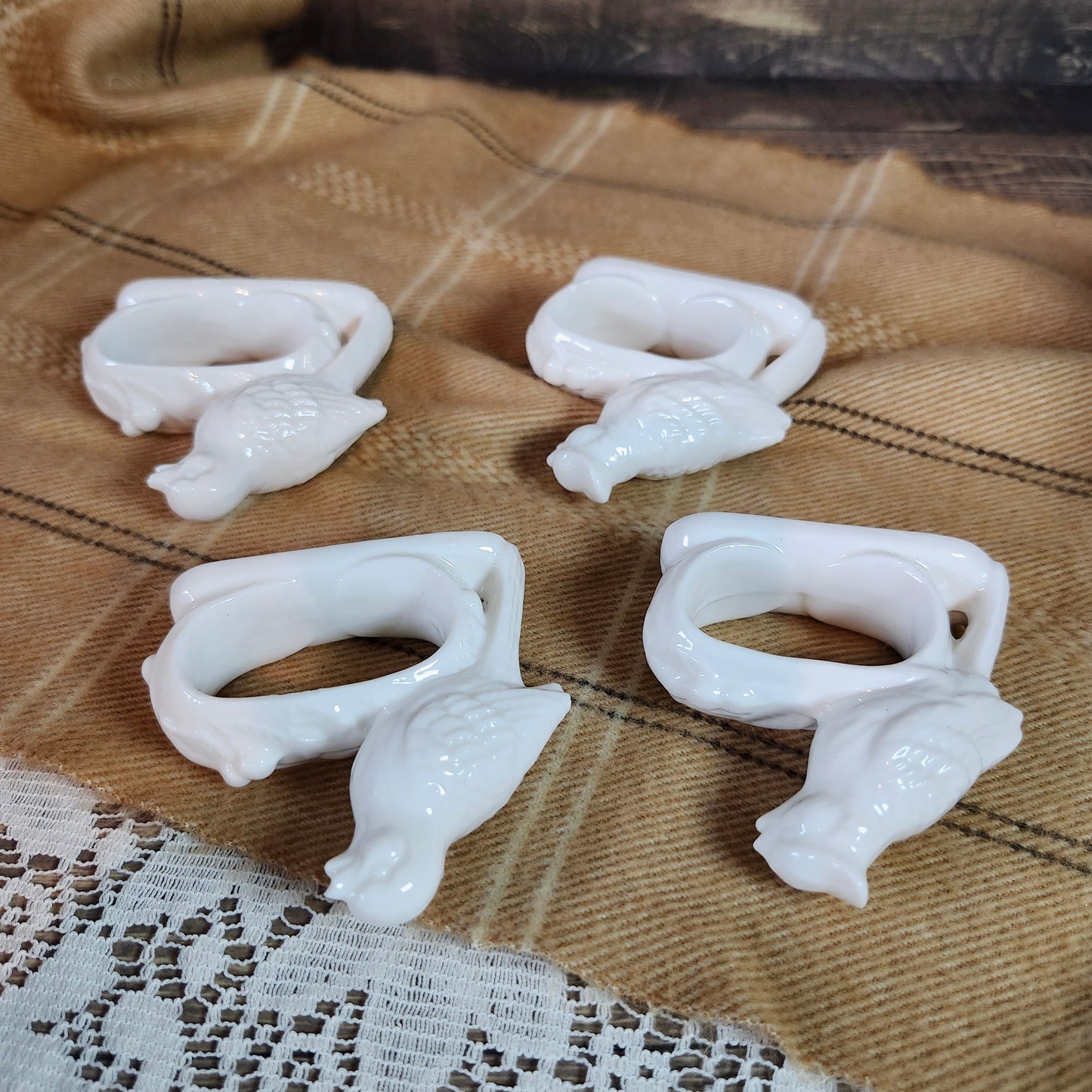 White Bird Napkin Rings, Vintage Bone China, set of 4