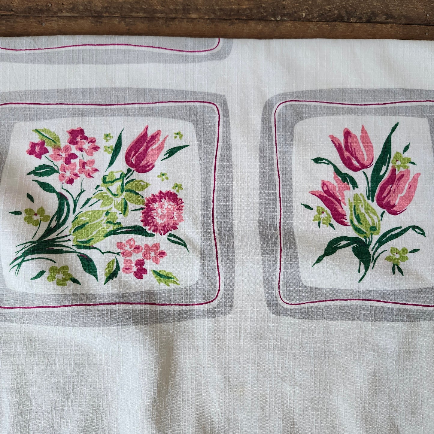 Pink and Gray Floral Vintage Tablecloth