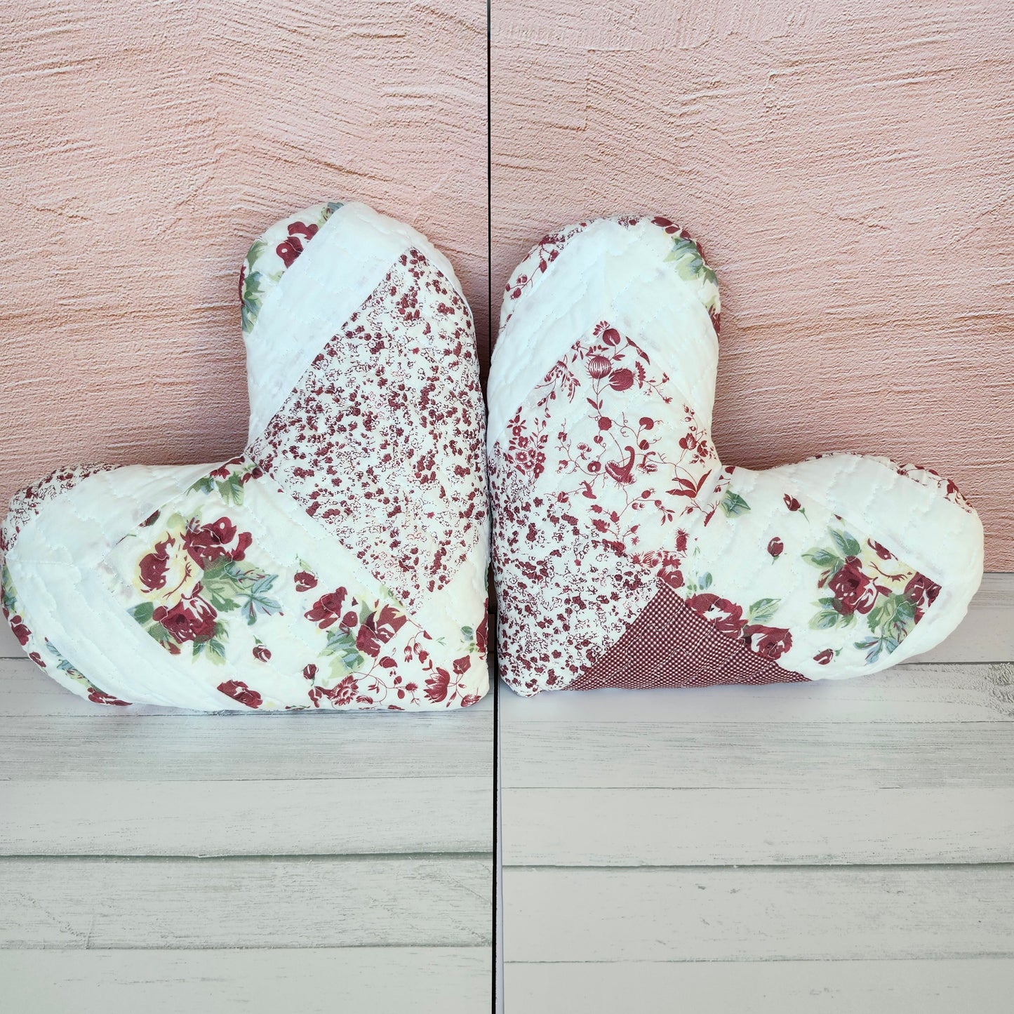 Floral Patchwork Quilted Heart Pillow