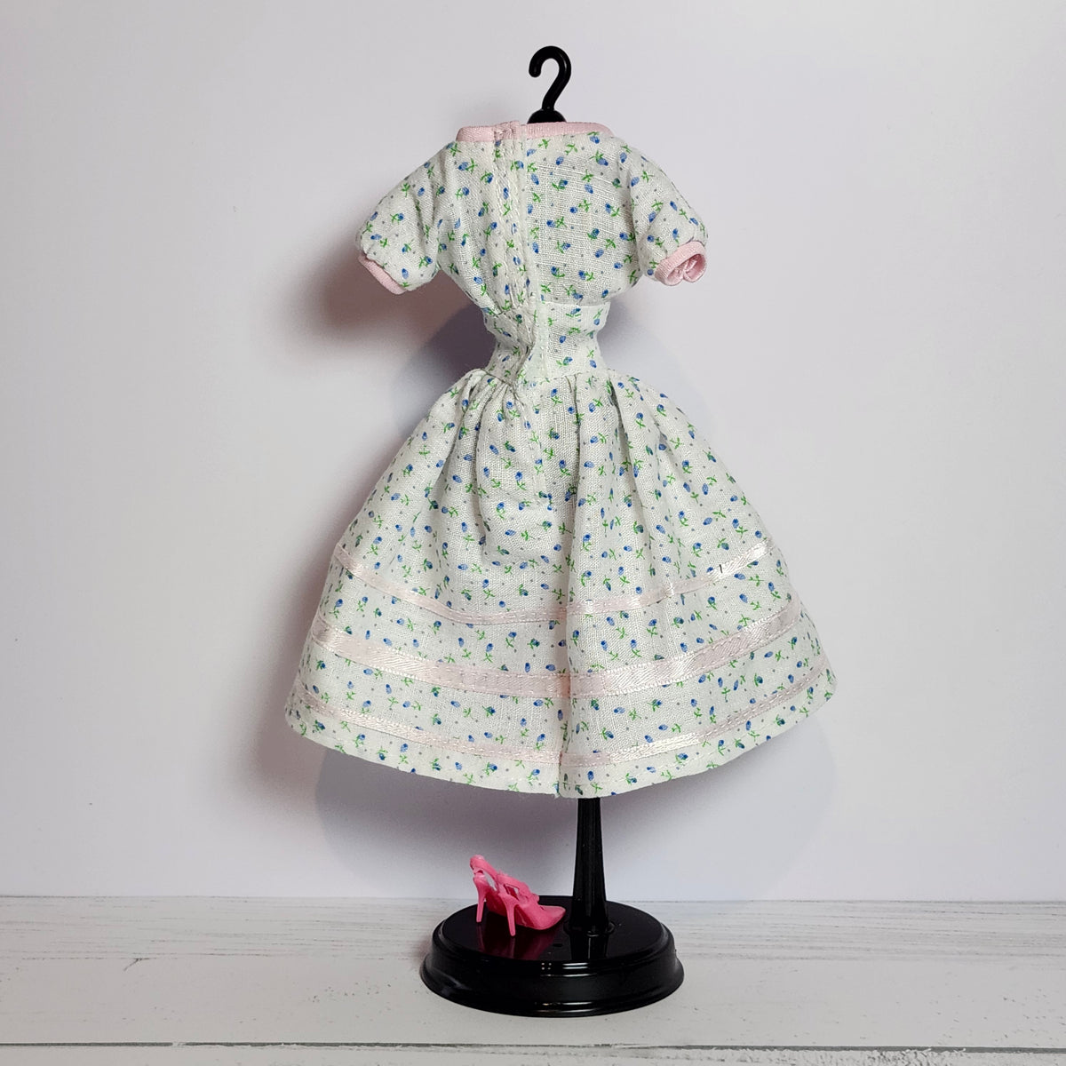 Tiny Blue Flowers and Pink Trim Dress for 11 1/2" fashion dolls