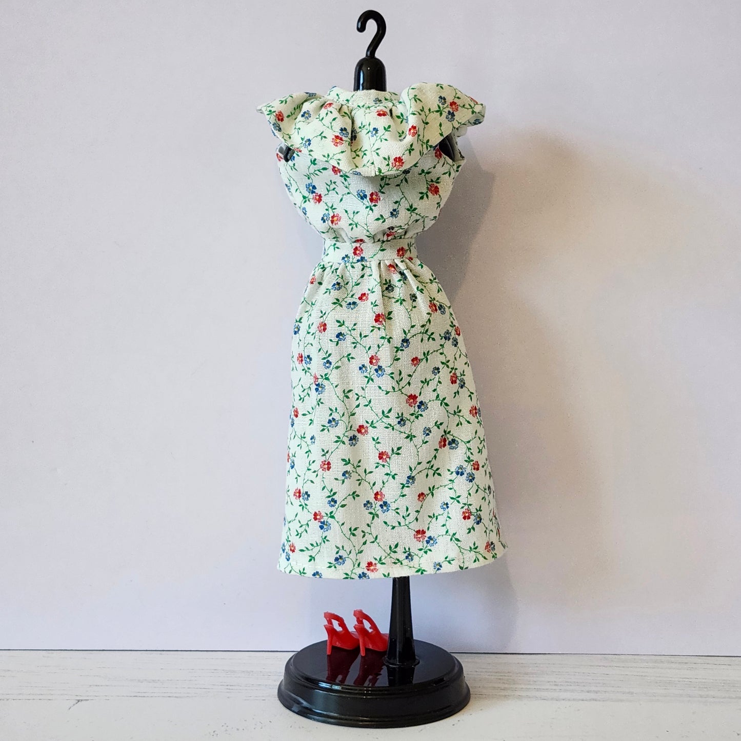 Red, White, and Blue Floral Ruffle Wrap Dress for 11 1/2" fashion dolls