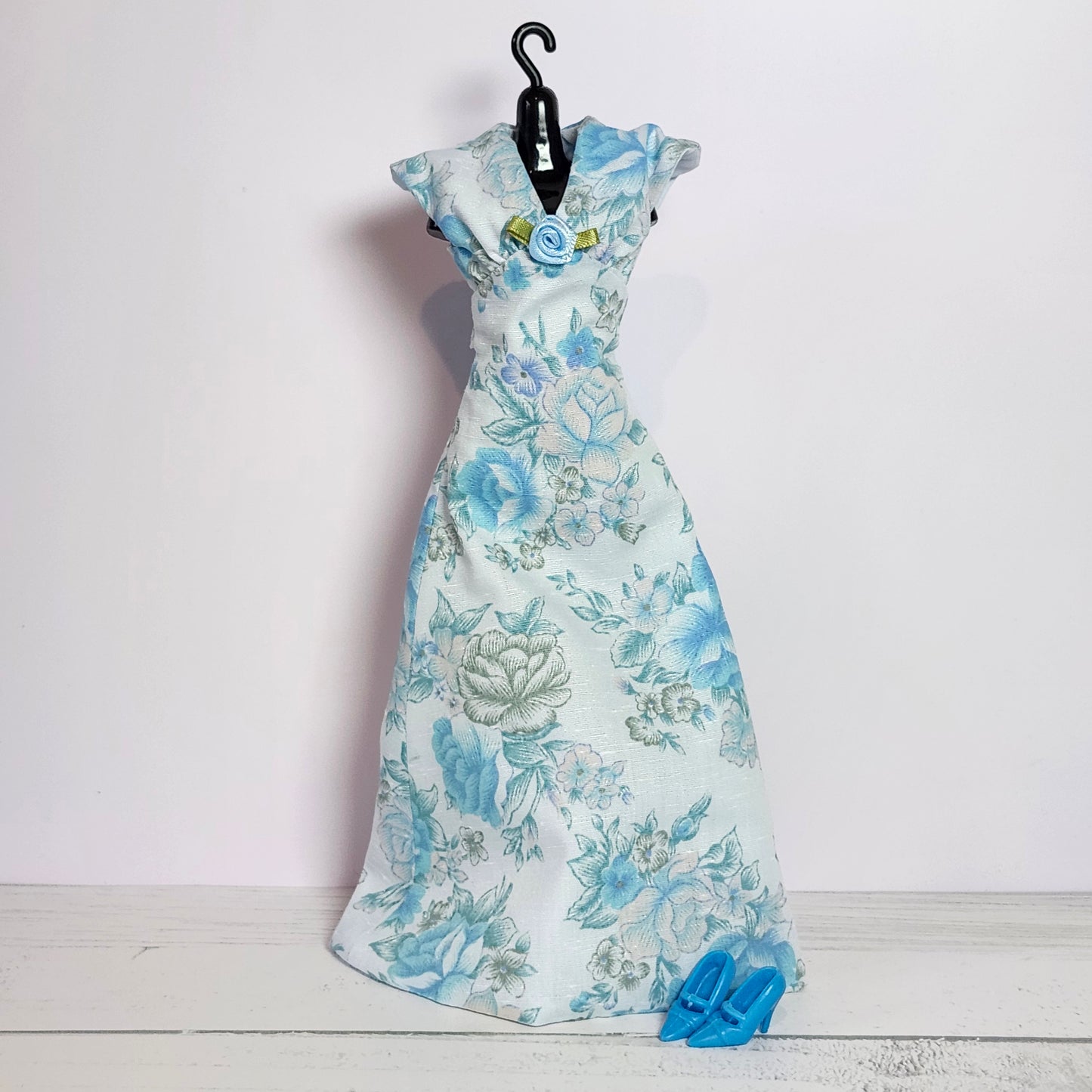 Blue Floral 1930's Style Evening Gown for 11 1/2" fashion dolls