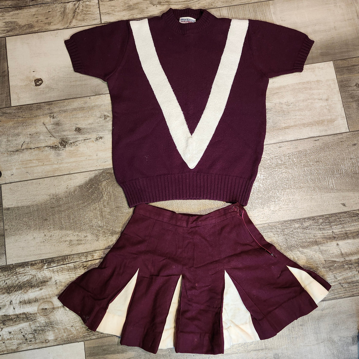 Vintage Maroon and Cream Cheerleader Uniform