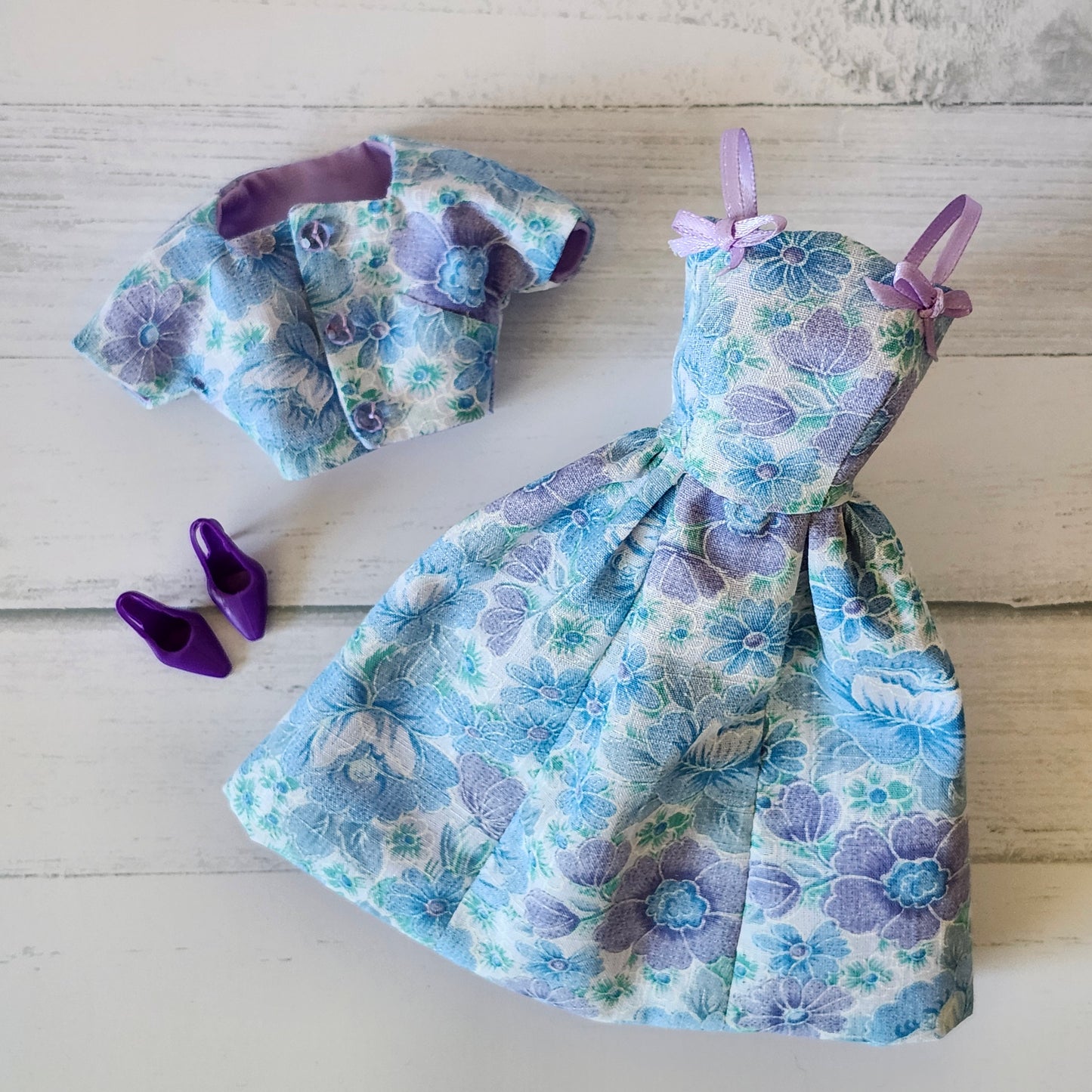 Blue and Purple Floral Party Dress Set for 11 1/2" fashion dolls