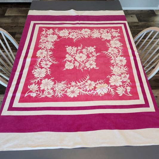 Shades of Pink Floral Vintage Tablecloth
