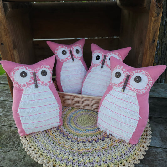 Pink Fabric Owl, handmade, vintage linens