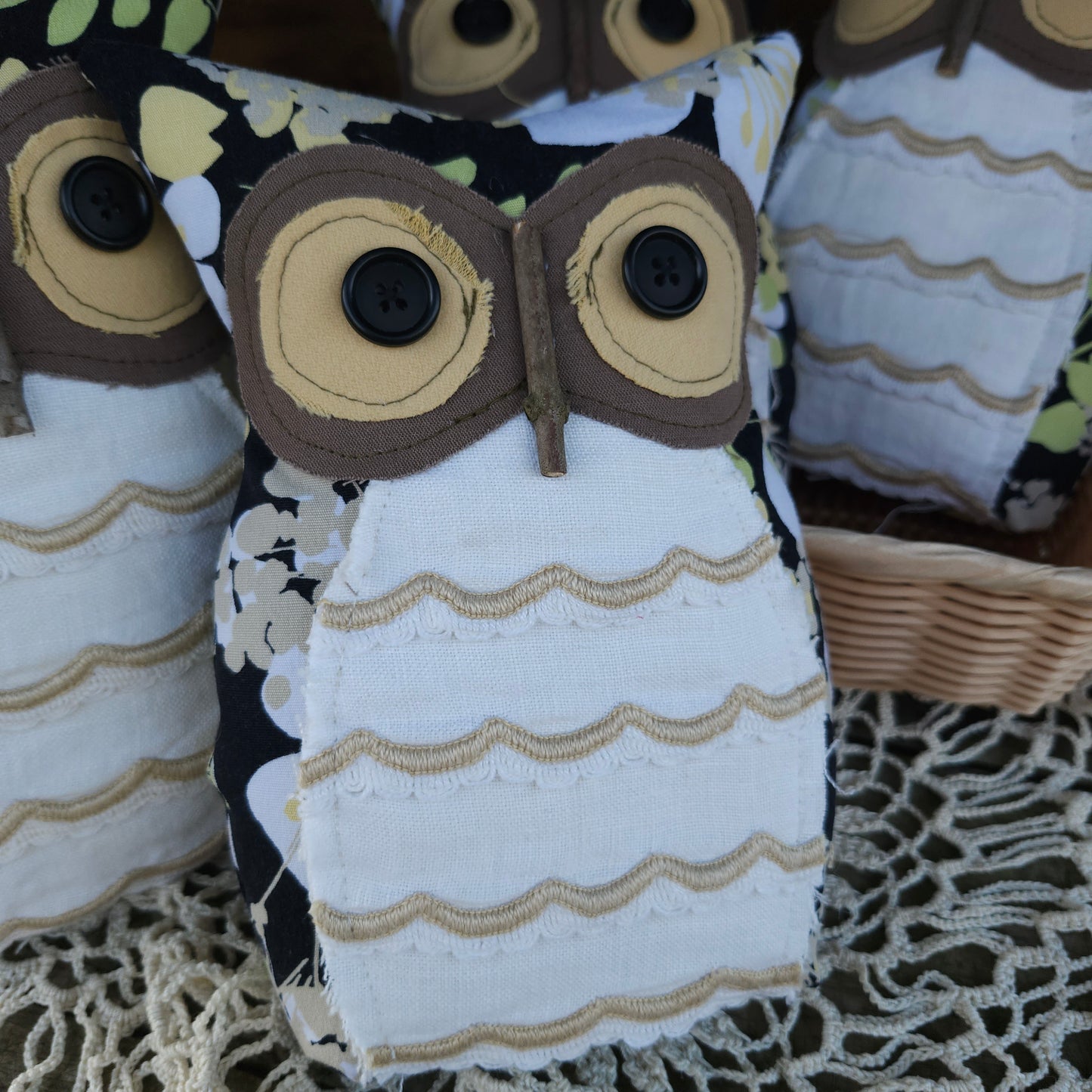 Floral Owl, handmade, vintage linens