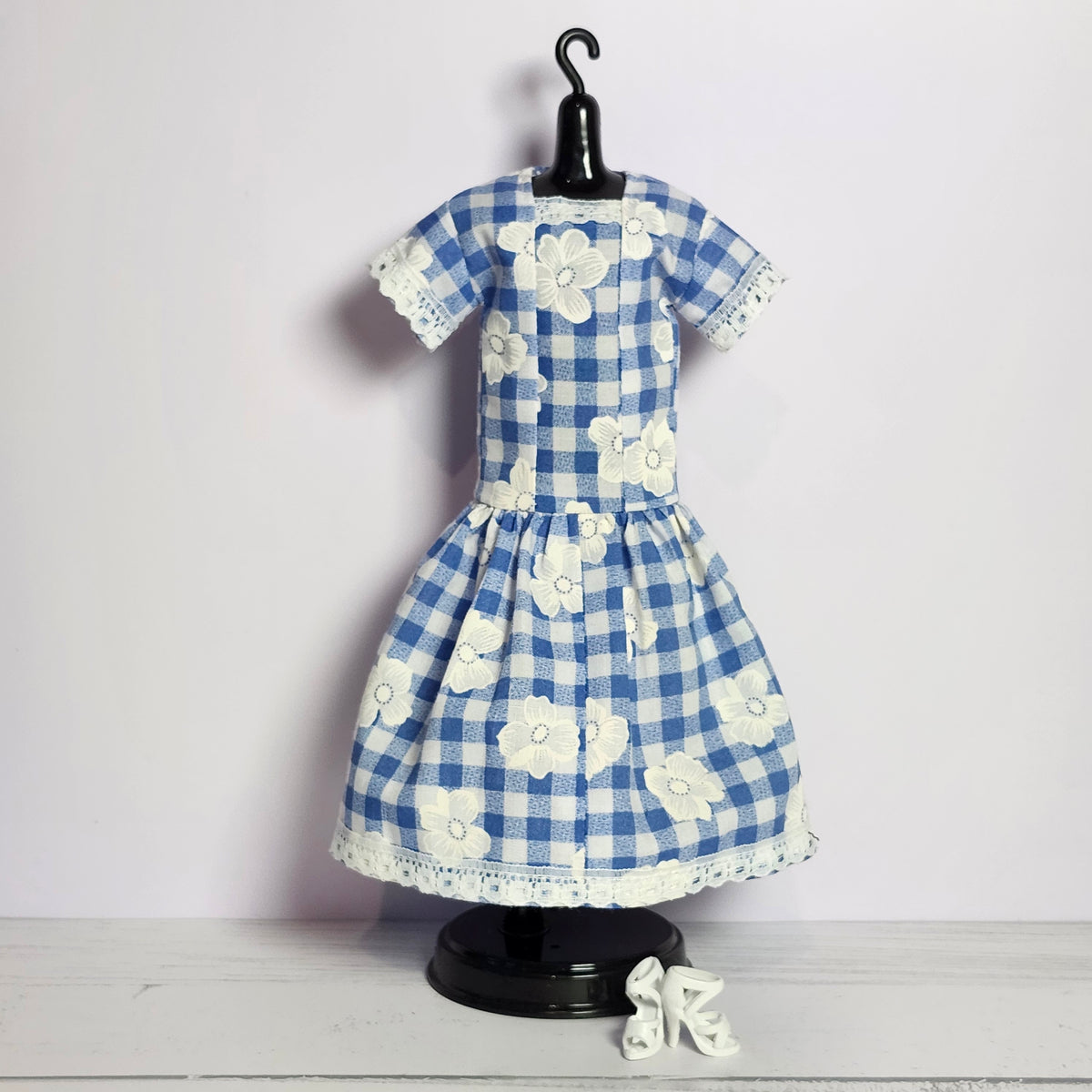 Lace and Daisies Blue Gingham Dress for 11 1/2" fashion dolls
